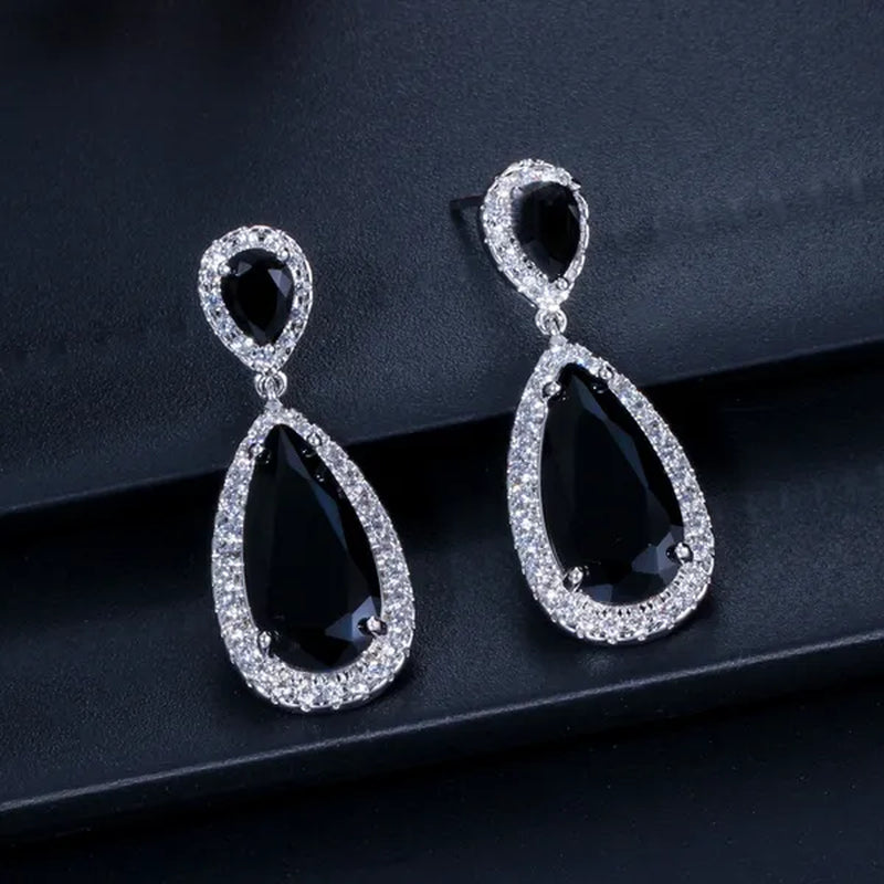 GLORIYA Luxury Wedding Party Jewelry Romantic Purple Crystal Big Tear Drop Earrings For Bridal Dress Accessories