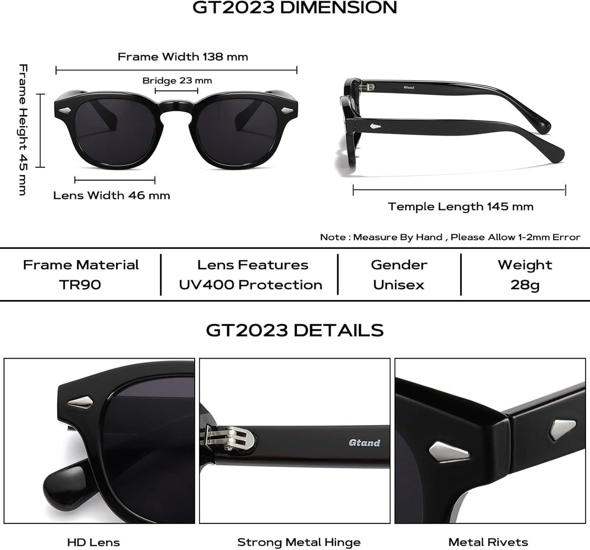 Unisex Vintage Retro round Style Tinted Sunglasses for Men Women Fashion Circle Sun Glasses 46Mm