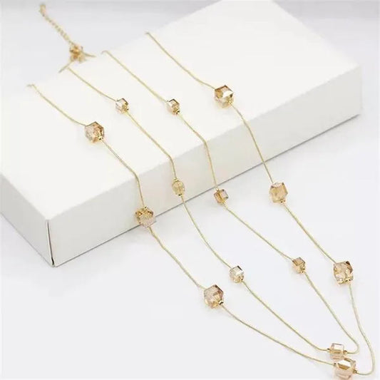 Women'S Square Long Chain Sweater Necklace Fashion Double Long Tassel Necklace