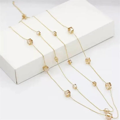Women's Square Long Chain Sweater Necklace Fashion Double Long Tassel Necklace