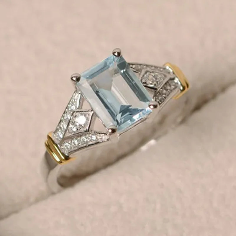 Dazzling Natural Alexandrite Diamond & Aquamarine Two Tone 925 Sterling Silver Engagement Wedding Ring for Women