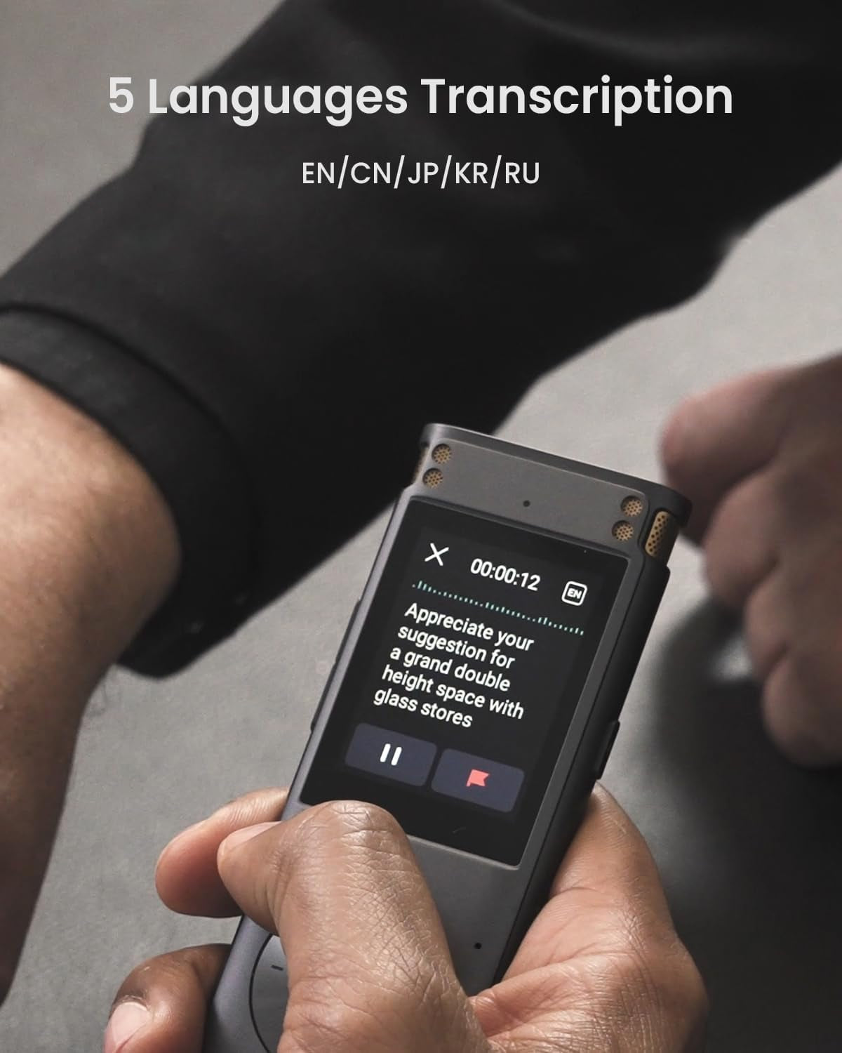 Offline Voice Recorder with Playback, Secure Digital Recorder with AI Transcription, 5-Language Voice-To-Text, Noise Reduction, AI Voice Recorder for Meetings, Interviews, Learning