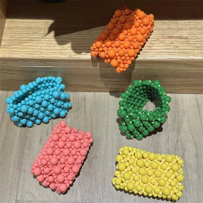 Elastic Colorful Acrylic Wide Version Bracelet Women Fashion Retro Beaded Jewelry Bracelet
