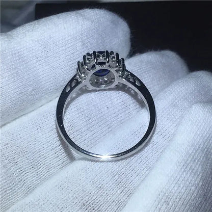 Royal Jewelry Princess Diana Soild silver color ring Sapphire cz diamond Engagement wedding band rings for women Bridal Size 5-11 Bague Femme