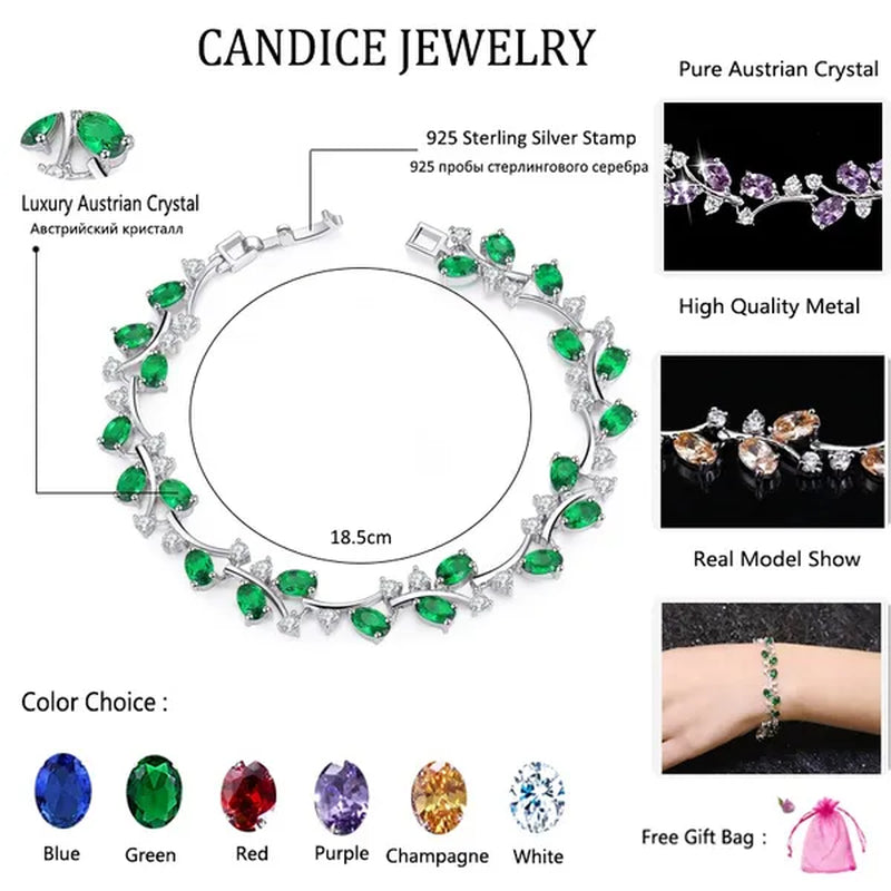 CANDICE Fashion Sterling Silver Bracelet Bangle With Emerald Green Crystal For Women Elegant Jewelry