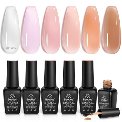 Nail Set 6 Colors, Pink Champagne Glitter Gel Nail Kit Old Money Collection Nude Pink Cream Color Soak Off UV LED Manicure Kit for Women Girls