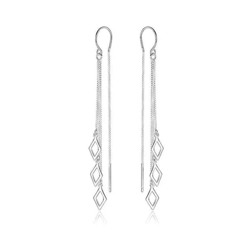 Geometric Rhombus Earrings for Women Temperament Tassel Long Ear Line Earring 925 Sterling Silver Jewelry