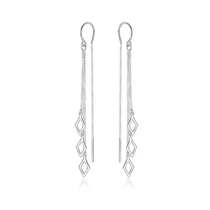 Geometric Rhombus Earrings for Women Temperament Tassel Long Ear Line Earring 925 Sterling Silver Jewelry