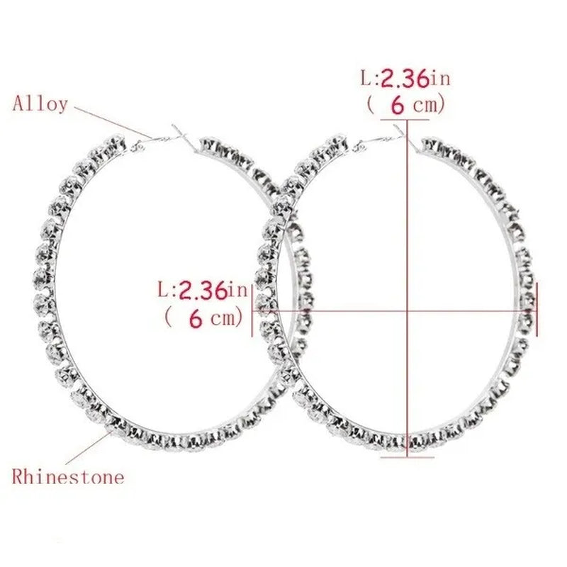 Trendy Big Circle Gold Silver Hoop Earrings Women's Fashion Rhinestone Diamond Round Earrings Party Jewelry