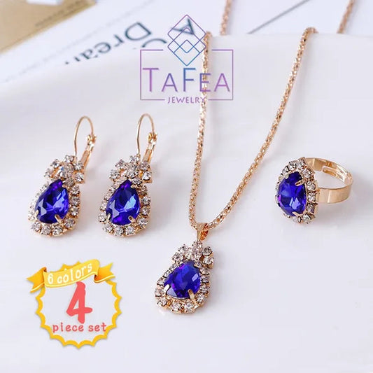 4 Pieces / Set Luxury Necklace Set Engagement Ring Earrings Pendant Beautiful  Wedding Jewelry Set