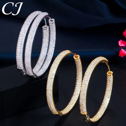 CANDICE European American Fashionable Large Hoop Earing Full Micro Shining AAA CZ Zirconia Silvery Golden Women Earrings Jewelry