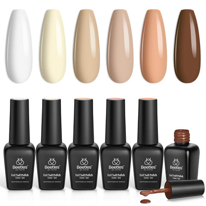 Nail Set 6 Colors Sandstorm Collection Nude Pink Peach Brown Natural Manicure Kit Soak Off Uv Led Lamp Needed for Women Gift Diy Home