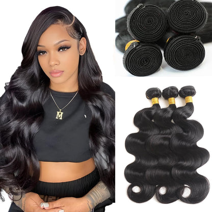 12A Human Hair Bundles Body Wave Bundles Human Hair 14 16 18 Inch 3 Bundles Human Hair 100% Unprocessed Brazilian Virgin Hair Deals Weave Bundles Human Hair Extension Natural Color