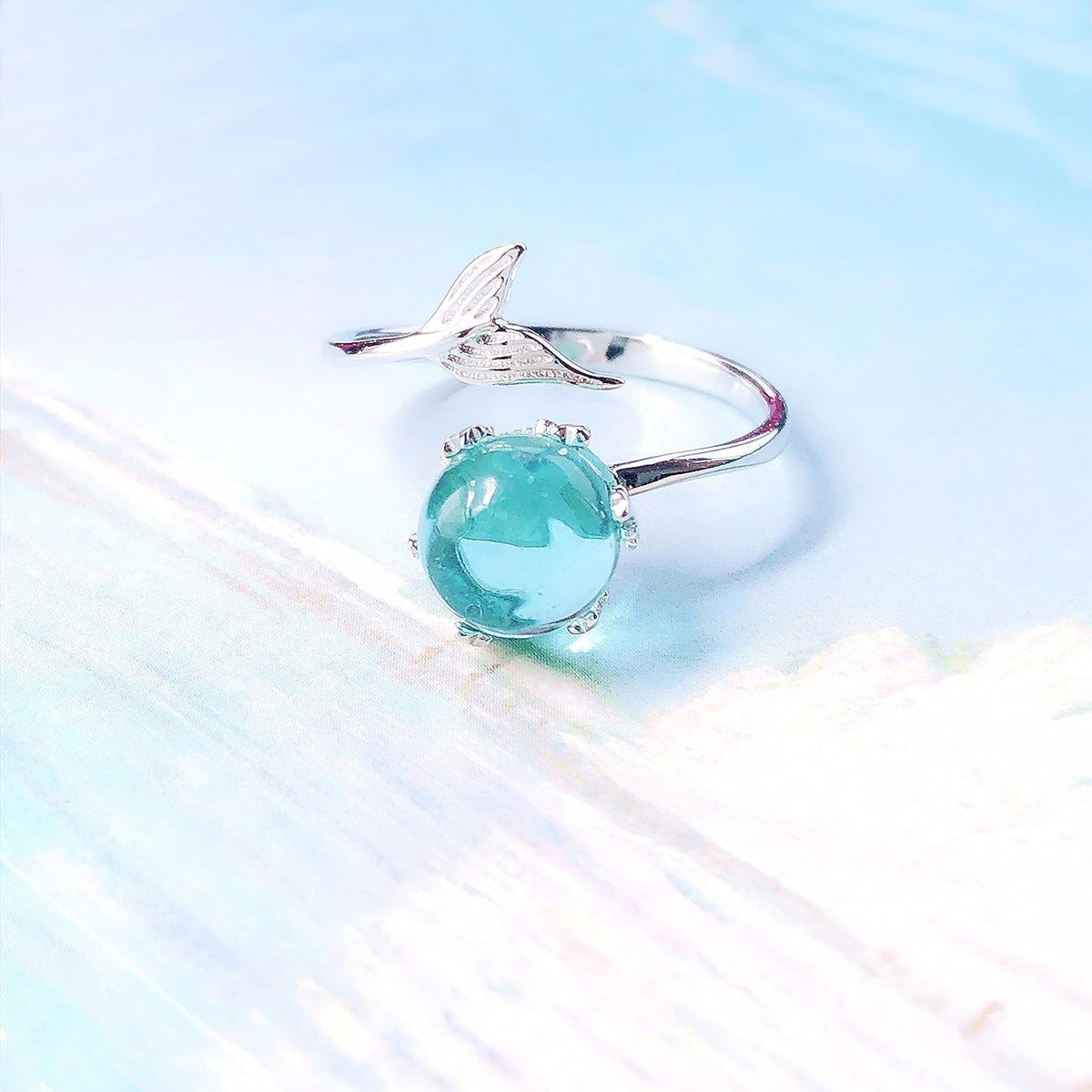 Mermaid in Deep Ocean 925 Sterling Silver Open Ring for Women