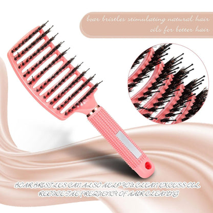 6 Pack Boar Bristle Hair Brushes Curved and Vented Hairbrush Detangler Curved Hair Brushes for Women Detangling Comb for Men Long Wet Dry Thick Curly Blowing Hair Accessories, 6 Colors