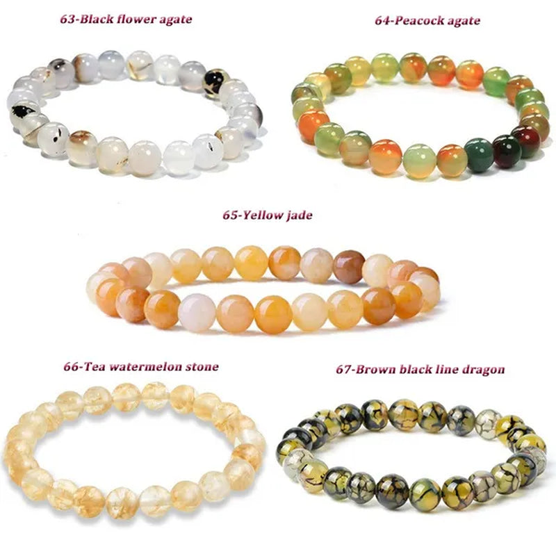 113 Style 8mm Beads Bracelet Men and Women Diy Stone Beads Bracelet Round Turquoise Agate Crystal Chalcedony Opal Beaded Bracelet Wholesale
