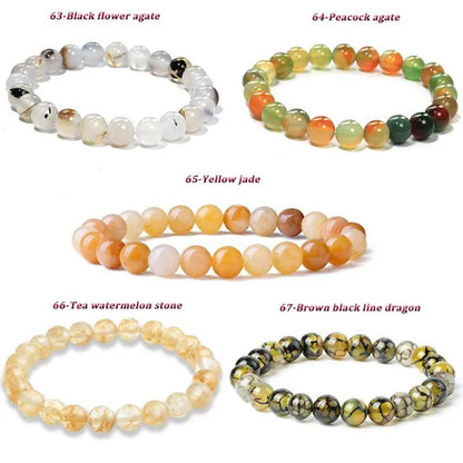 113 Style 8mm Beads Bracelet Men and Women Diy Stone Beads Bracelet Round Turquoise Agate Crystal Chalcedony Opal Beaded Bracelet Wholesale