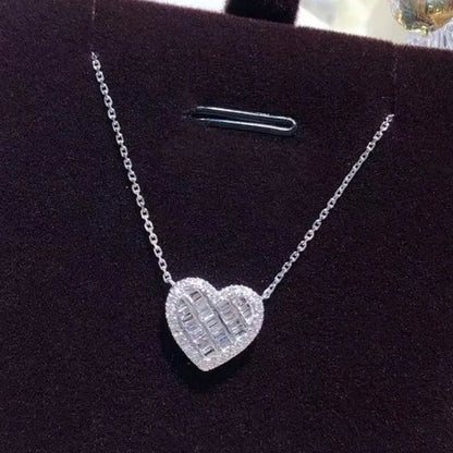 Fashion Women Pave Setting Zircon Vice Stone Lab Diamond Silver Plated Heart Necklace Bridal Wedding Romantic Jewelry Gift