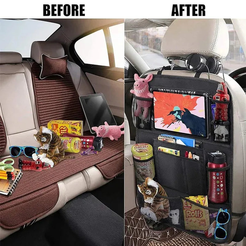 Car Backseat Organizer with Touch Screen Storage Pockets Cover Car Seat Back Protectors for Travel Trip Kids Car Accessories