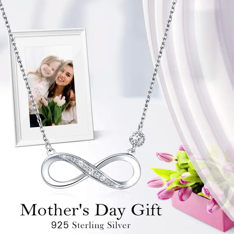 925 Sterling Silver Necklace –“Forever Love” Infinity Heart Love Pendant White Gold Plated Diamond Women Necklace Gift for for Women Girls Valentine's Day Mother's Day
