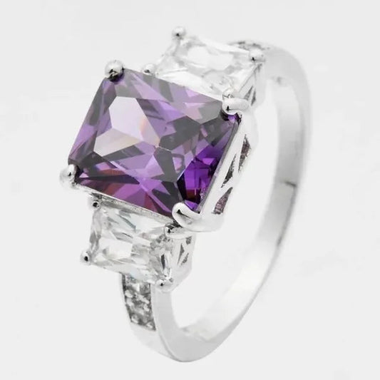 Natural 5.99CT Alexandrite Diamond 14K White Gold Ring Size 6-10