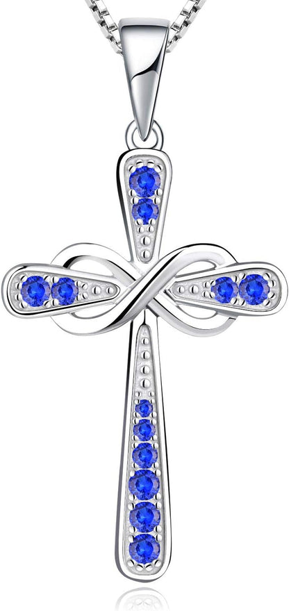 Women'S Cross Necklace 925 Sterling Silver Infinity Pendant Birthstone Criss Jewelry