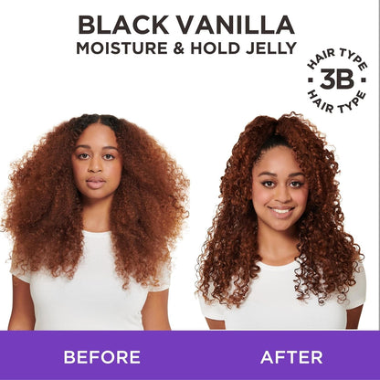 Black Vanilla Moisture and Hold Jelly, Hair Gel for Dry Hair with Shea Butter, Jojoba and Vanilla, 12 Fl Oz