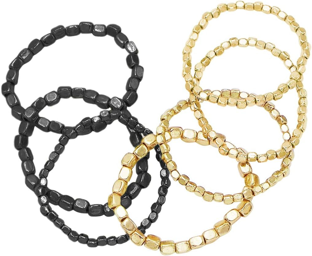 Chunky Nugget Multi-Strand Bracelet Beads - Silver & Gold Bracelets Stack for Casual & Formal Wear - Stylish Gold Beaded Bracelets for Women (Set of 7)