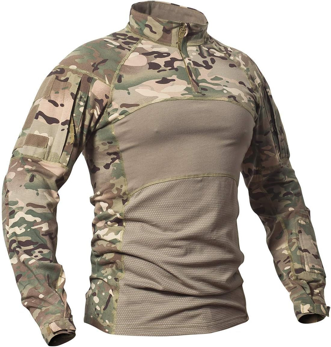 Men'S Tactical Military Combat Shirt Long Sleeve Cotton Camo T Shirt with Zipper