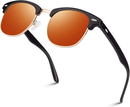 Polarized Semi Rimless Sunglasses for Men Women, Classic Retro Shades Half Frame Driving Sun Glasses UV Protection