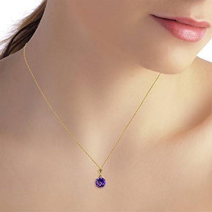 1.15 Carat 14K Solid Gold Solitaire Natural Purple Amethyst Pendant Necklace