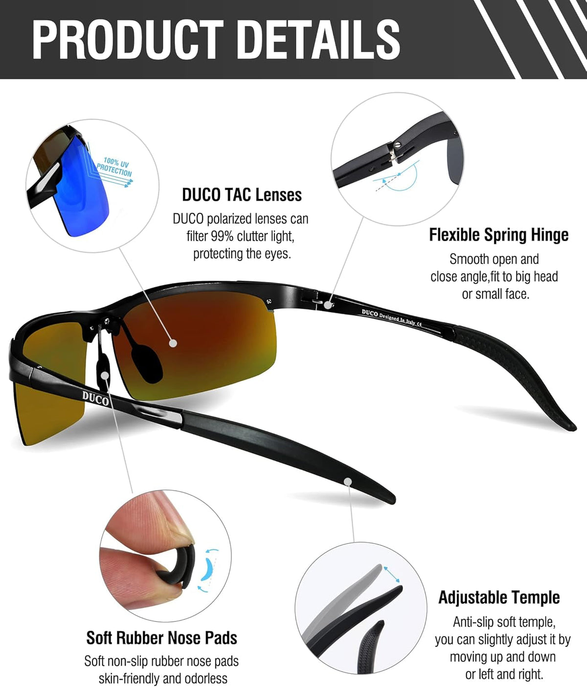 Mens Sports Polarized Sunglasses UV Protection Sunglasses for Men 8177S