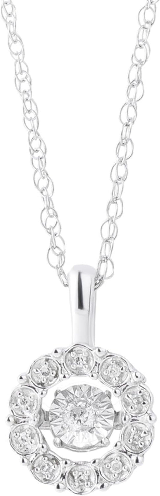 Dancing Diamond Necklaces for Women | Sterling Silver Diamond Necklace with 18 Inch Chain | Real Diamond Pendant Necklaces | Diamond Jewelry for Women