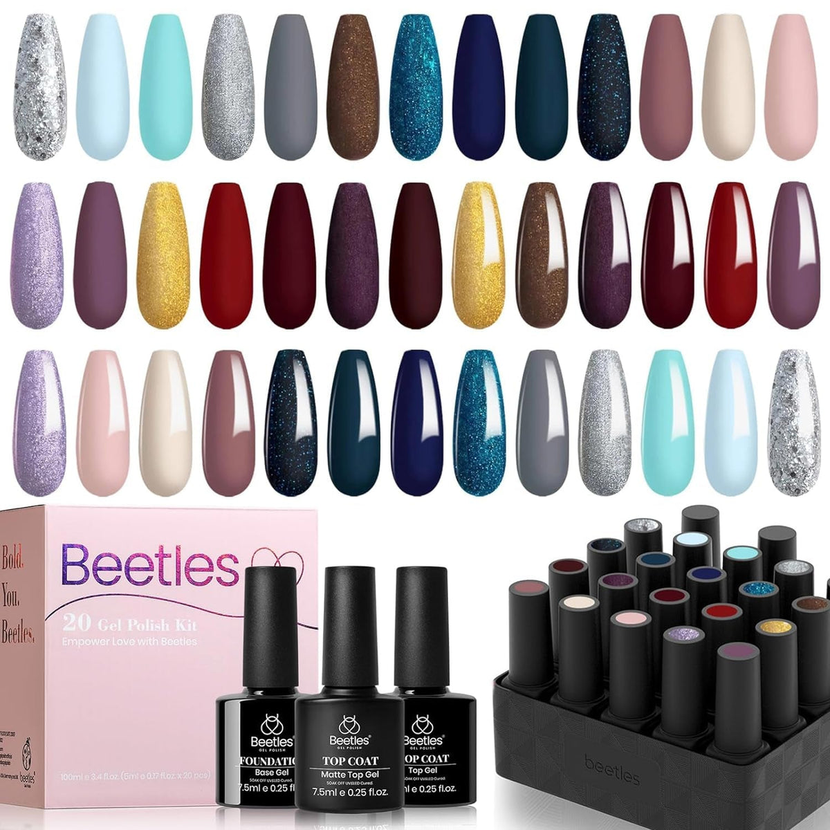 Nail Set 20 Colors Healing Elixir Collection Manicure Kit Pink Neutral Purple Blue Green Gel Nail Kit with 3Pcs Base Matte and Glossy Top Coat Soak off Uv for Women 2024 Ideal Gift