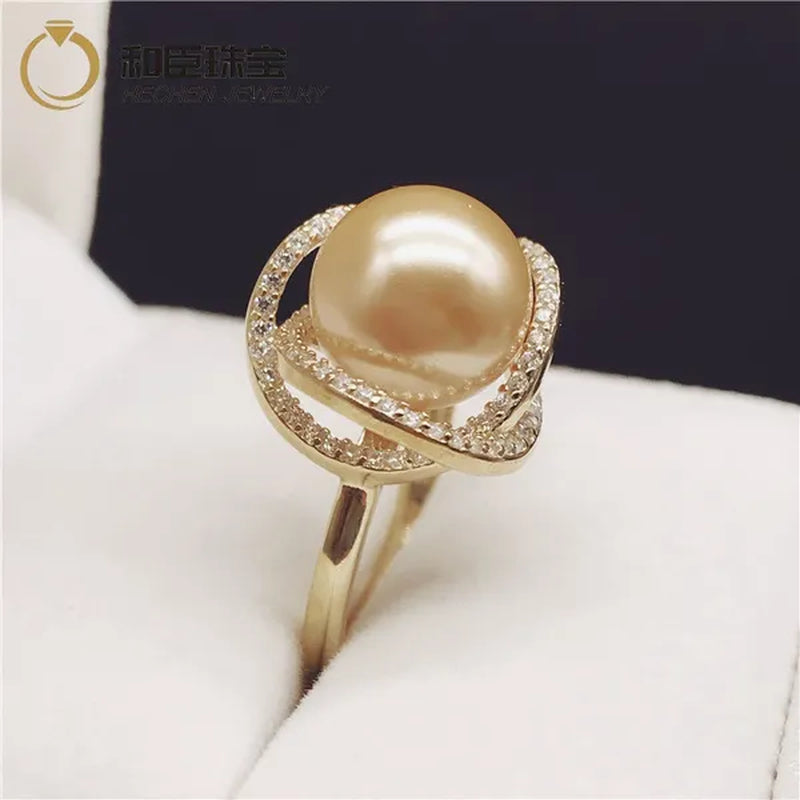 925 sterling silver with diamonds natural south sea gold pearl pearl powder ring pearl ring finger ring for girlfriend to send mother
