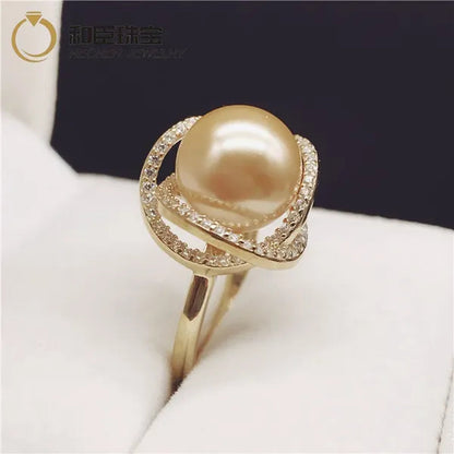 925 sterling silver with diamonds natural south sea gold pearl pearl powder ring pearl ring finger ring for girlfriend to send mother