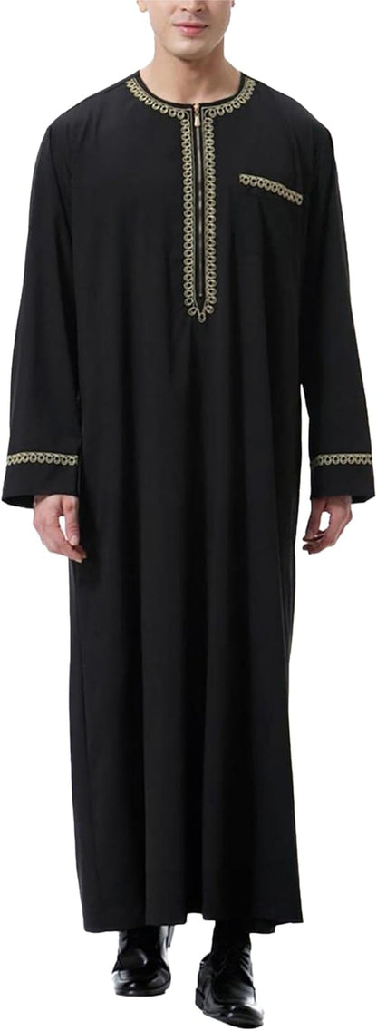 Kaftan for Men Long Sleeve Mens Thobe Big and Tall Muslim Clothes Dubai Caftan Gown