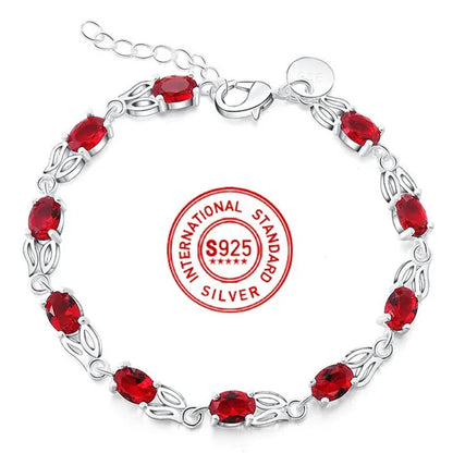 925 Sterling Silver Elegant Charm Beautiful Crystal Stone Red Jewelry Fashion for Women Wedding Bracelets