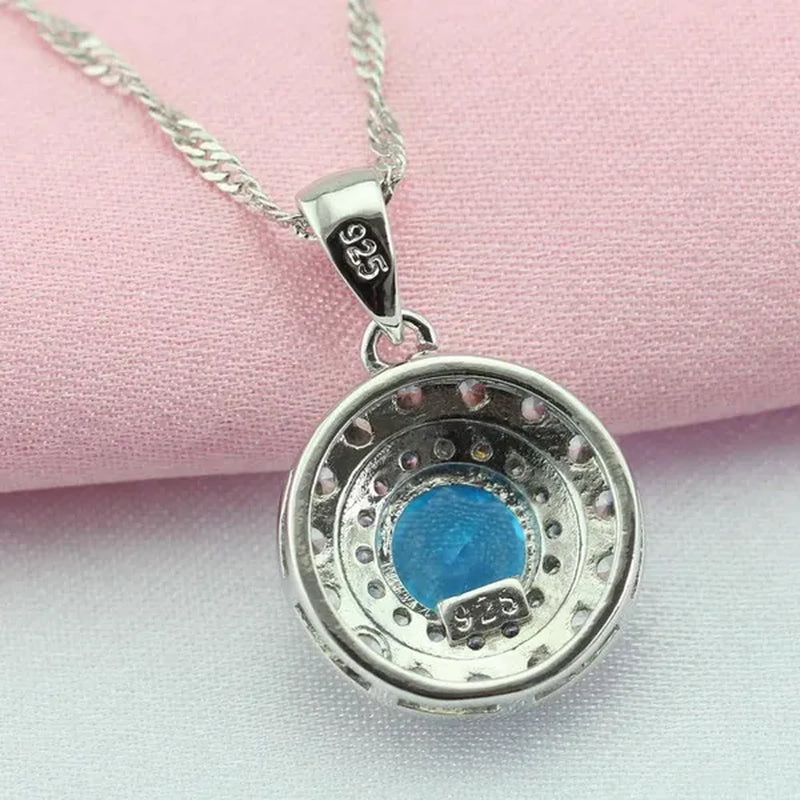 Light Blue Topaz White Zircon 925 Silver Jewelry Sets Necklace Pendant Earrings Rings For Women Dating Gift