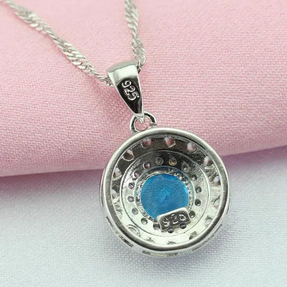 Light Blue Topaz White Zircon 925 Silver Jewelry Sets Necklace Pendant Earrings Rings For Women Dating Gift