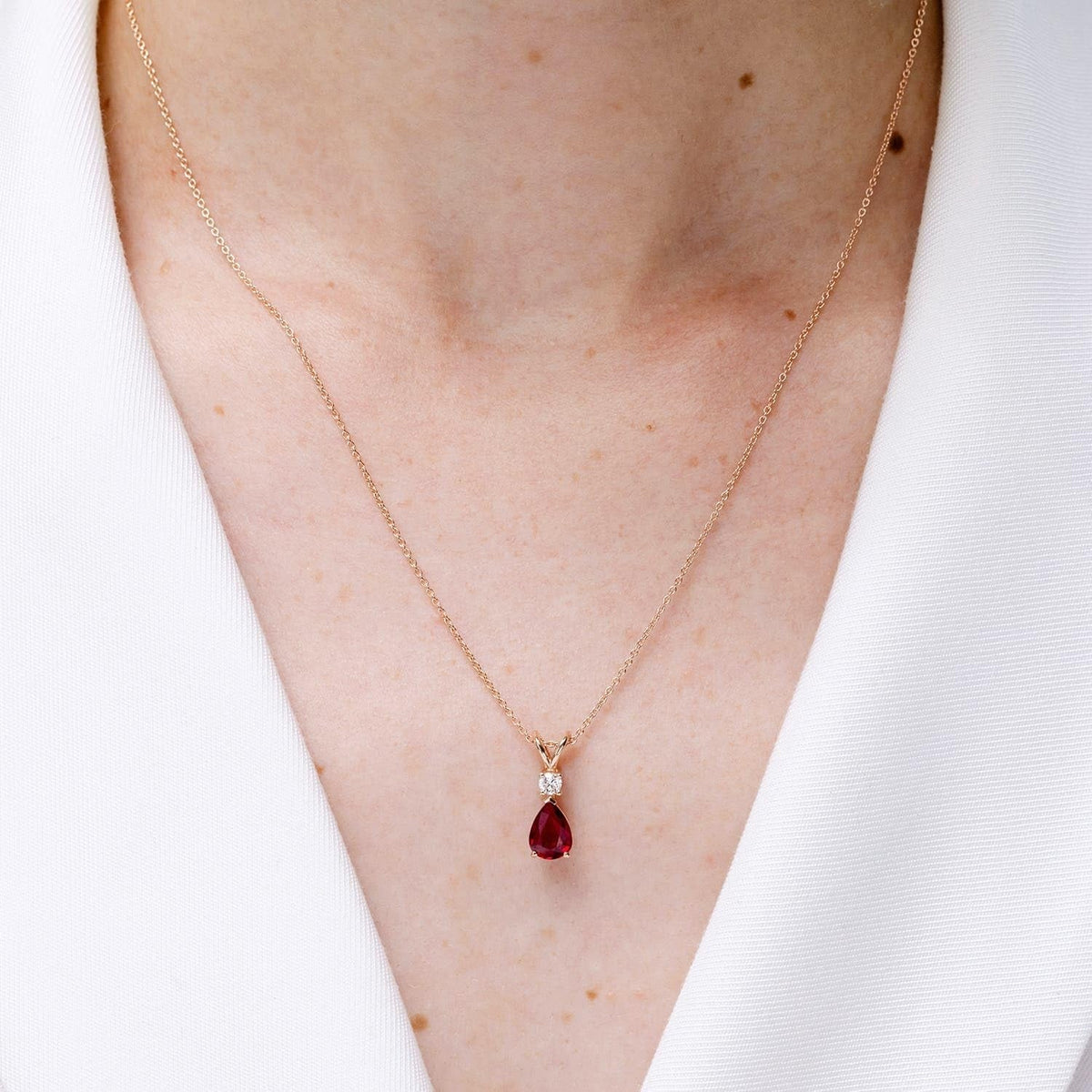Natural Ruby Teardrop Pendant with Diamond in Silver / 14K Solid Gold/Platinum | July Birthstone, Birthday, Engagement, Anniversary, Wedding Jewelry Gift for Women