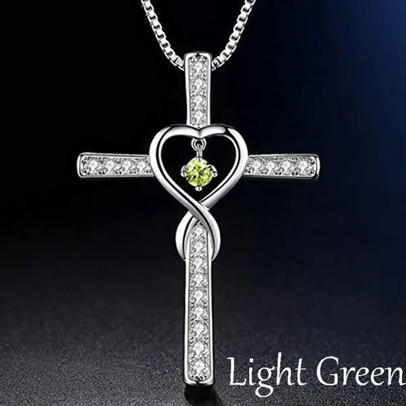 Infinity Love God We Trust Christian Cross Birthstone Diamond Rhinestone Pendant Necklace Birthday Gifts Jewelry For Women Christmas Girls