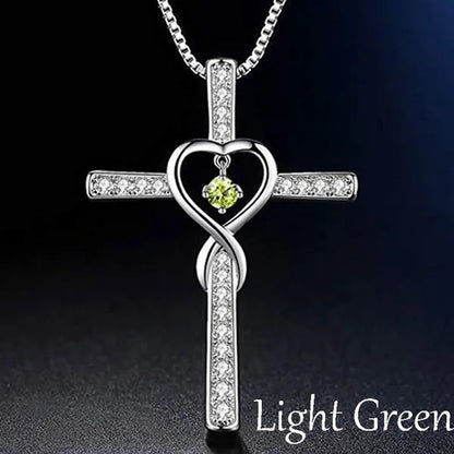 Infinity Love God We Trust Christian Cross Birthstone Diamond Rhinestone Pendant Necklace Birthday Gifts Jewelry For Women Christmas Girls