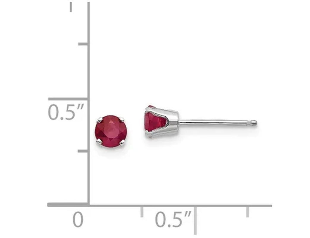 14K White Gold Solitaire Stud 3/4 Carat (ctw) Natural Ruby Earrings (4mm)