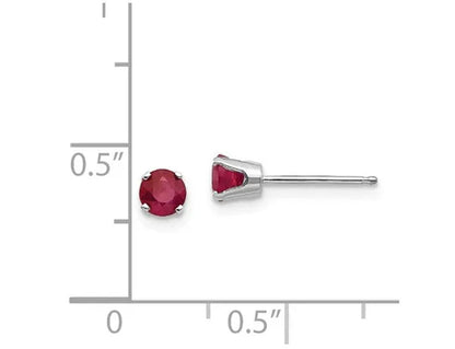 14K White Gold Solitaire Stud 3/4 Carat (ctw) Natural Ruby Earrings (4mm)
