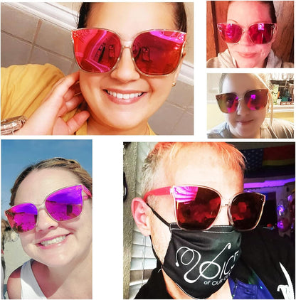 Sunglasses Womens, Oversized Pink Sunglasses for Women with Trendy Mirrored Lens UV400 Blocking