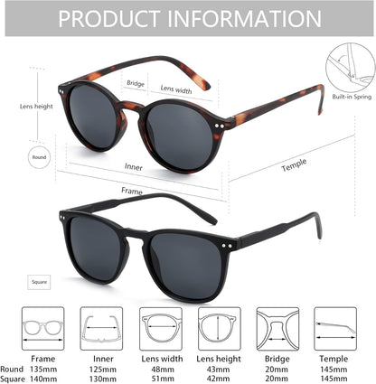 Polarized Sunglasses for Women Men: Retro Shades round | Square Frame UV Protection 2 Pack