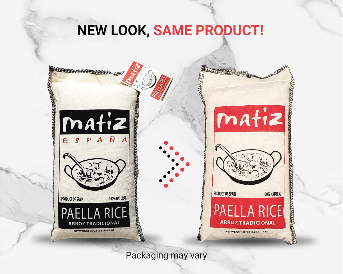 Valenciano Paella Rice from Spain (2.2 Lbs.) Traditional Spanish Medium-Grain | Risotto, Arrow Negro, Seafood Dishes | Natural Flavor | Soy and Gluten Free