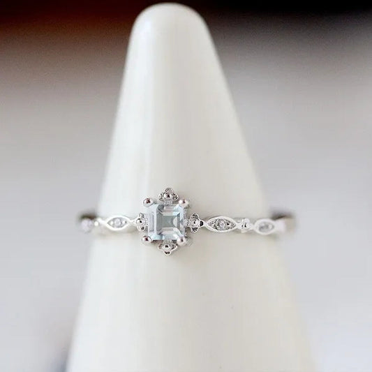 Women Cube Sea Blue Sapphire Fineness Rings Wedding Engagement Propose Ring Jewelry