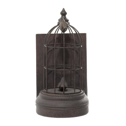 Black Metal Bird Bookends with Cages (Set of 2)